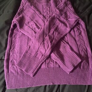 Purple Cable Knit Women's Sweater with knee length skirt